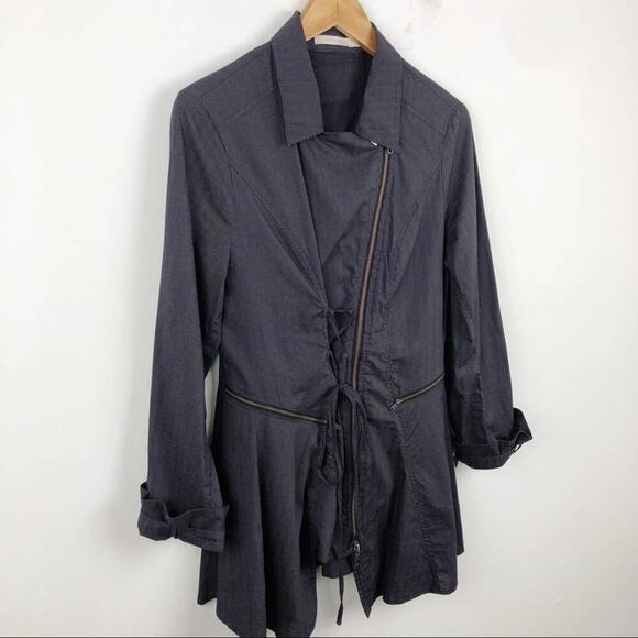 Lauren Vidal Purple Asymmetrical Striped Full Zip Lagenlook Minimalist Jacket M - Picture 2 of 16